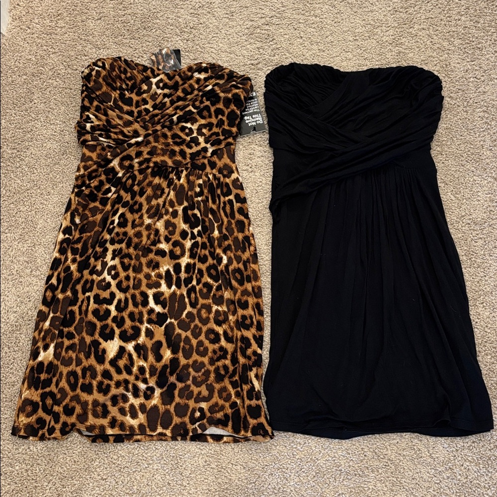 Express Strapless Mini Dresses Set of 2 – Black & Leopard – Size S